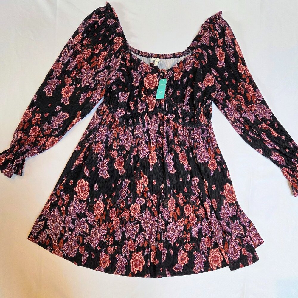 NWT Maurices Black Floral Smock Top - Off Shoulder Option - Size L